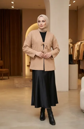 Buklet Kumaş Bağlamalı Kışlık Kap 2234-03 Sütlü kahve