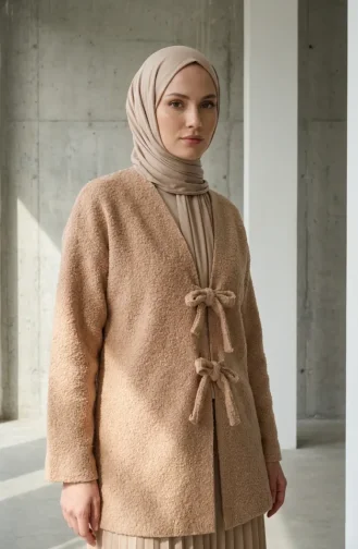 Buklet Kumaş Bağlamalı Kışlık Kap 2234-03 Sütlü kahve
