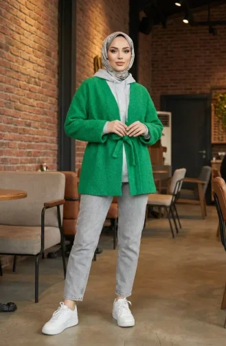 Buklet Kumaş Bağlamalı Kışlık Kap 2235-03 Yeşil