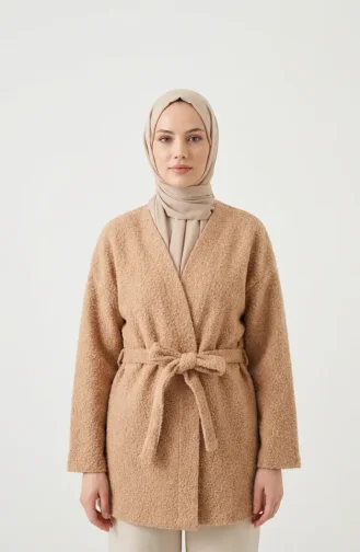 Buklet Kumaş Bağlamalı Kışlık Kap 2235-04 Sütlü kahve