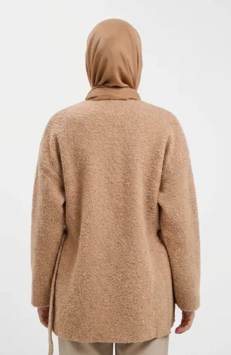 Buklet Kumaş Bağlamalı Kışlık Kap 2235-04 Sütlü kahve