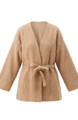 Buklet Kumaş Bağlamalı Kışlık Kap 2235-04 Sütlü kahve