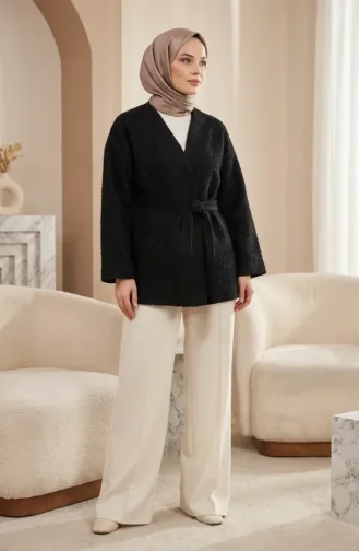 Buklet Kumaş Bağlamalı Kışlık Kap 2235-05 Siyah