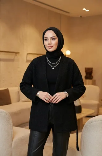 Buklet Kumaş Bağlamalı Kışlık Kap 2235-05 Siyah