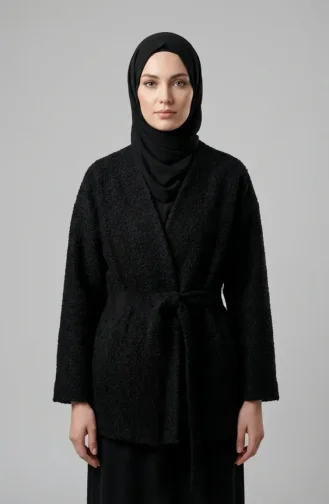 Buklet Kumaş Bağlamalı Kışlık Kap 2235-05 Siyah