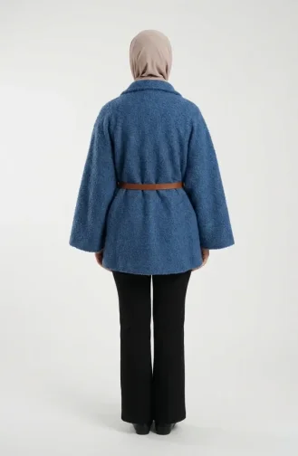 Bouclé Fabric Belted Winter Poncho 2233-01 Indigo 2233-01