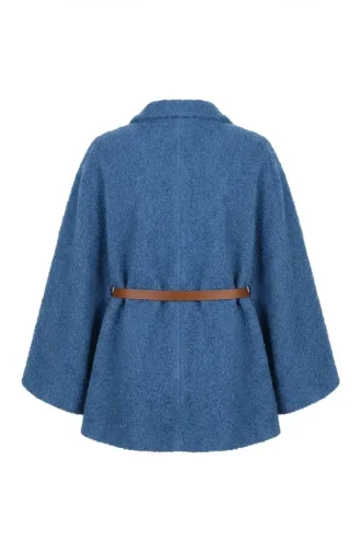 Bouclé Fabric Belted Winter Poncho 2233-01 Indigo 2233-01