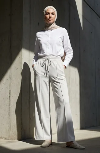 Pantalon à Taille élastique 71126-01 Crème 71126-01
