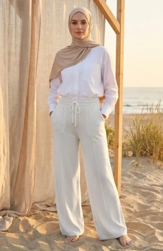 Pantalon à Taille élastique 71126-01 Crème 71126-01