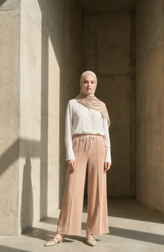 Pantalon à Taille élastique 71126-02 Beige 71126-02