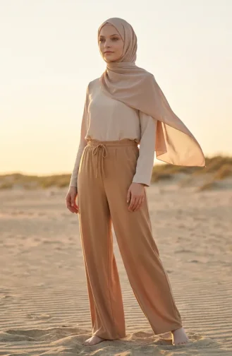 Pantalon à Taille élastique 71126-02 Beige 71126-02