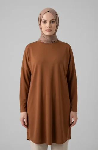 تونيك بقصة مريحة ومقاسات كبيرة 8712A-04 لون بني داكن 8712A-04