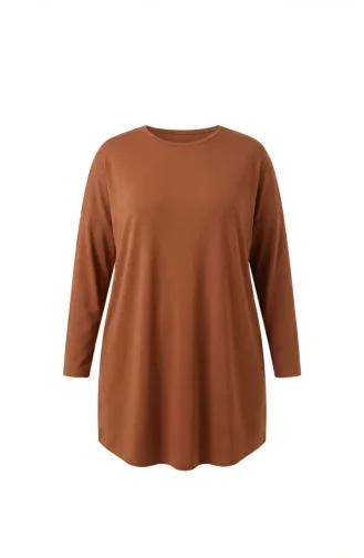 تونيك بقصة مريحة ومقاسات كبيرة 8712A-04 لون بني داكن 8712A-04