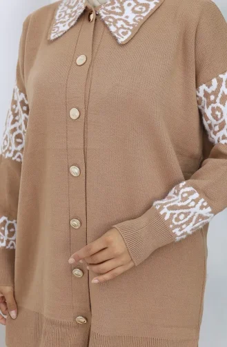 Triko Düğmeli Garnili Tunik Pantolon İkili Takım 1020-06 Sütlü kahve