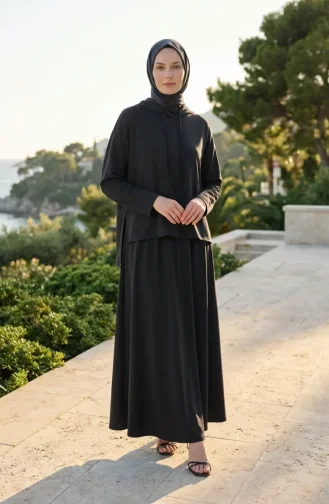 طقم أويشو من قطعتين بغطاء رأس مصنوع من القماش، رقم الموديل 2237-02، لون أسود 2237-02