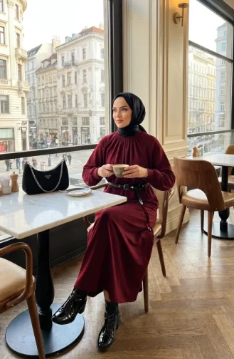 Büzgü Detaylı Bağcıklı ikili Takım 0244-02 Bordo