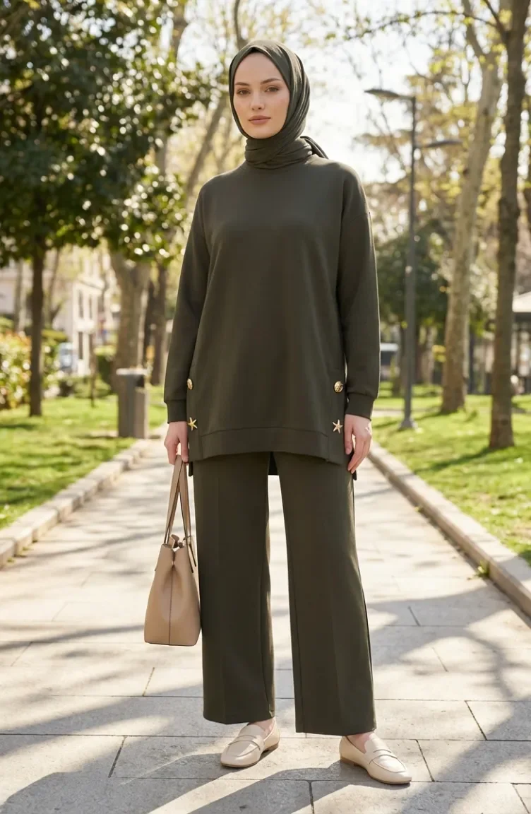 Ensemble Deux Pièces En Tissu Oysho Avec Broche 2238-03 Kaki 2238-03