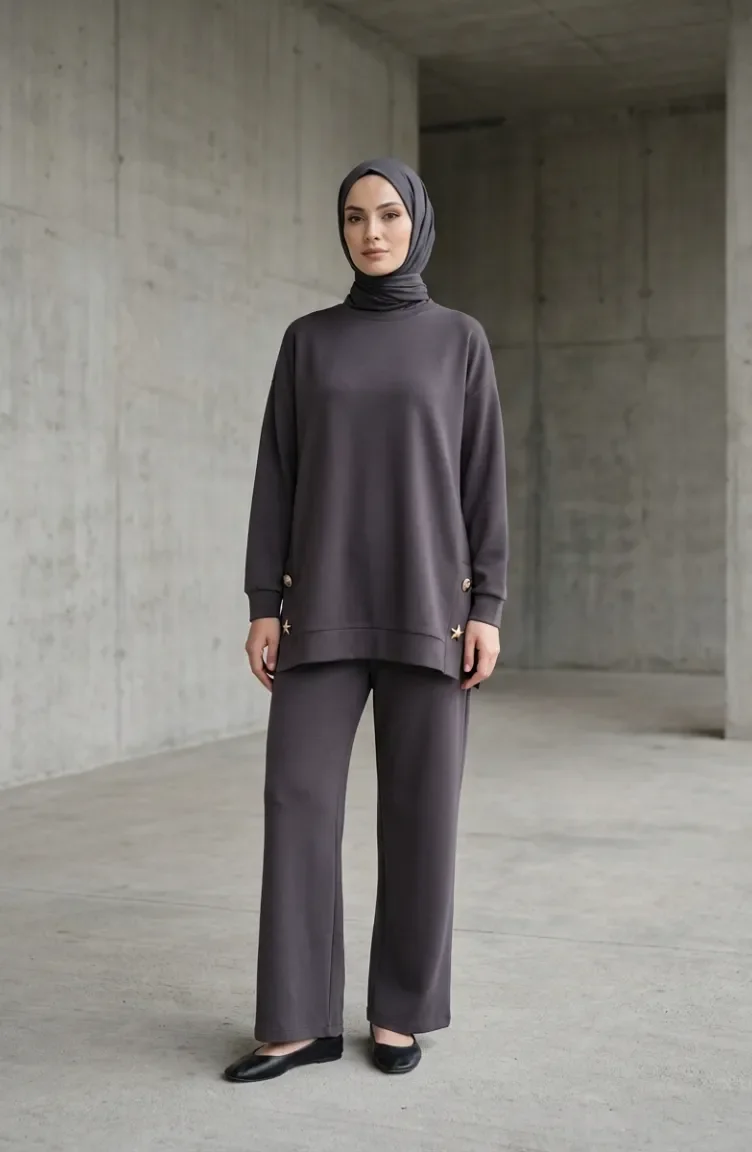 Oysho Stoff-Zweiteiler Mit Brosche 2238-04 Anthrazit 2238-04