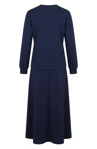 Ensemble Deux Pièces à Motif Floral Et Taille élastiquée 0245-01 Bleu Marine 0245-01