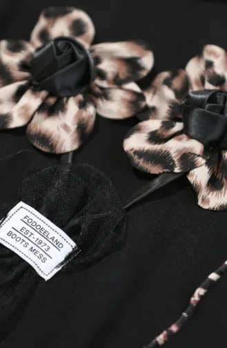 Ensemble Deux Pièces à Motif Floral Et Taille élastiquée 0245-02 Noir 0245-02