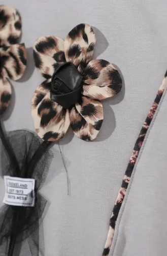 Çiçek Detaylı Beli Lastikli ikili Takım 0245-04 Gri