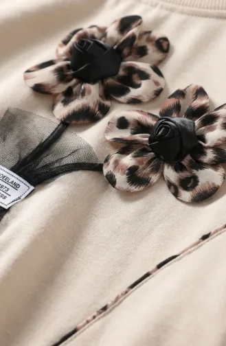 Çiçek Detaylı Beli Lastikli ikili Takım 0245-05 Bej