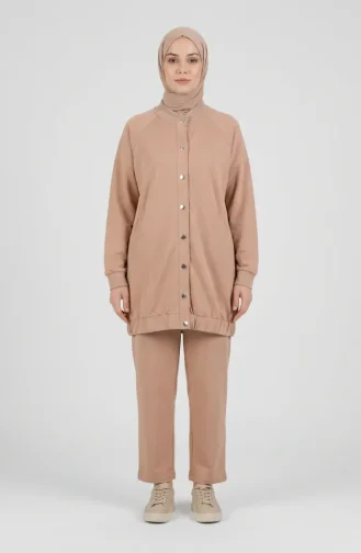 طقم مكون من قطعتين بأزرار كبس، مقاس كبير، 12009-01 بيج 12009-01