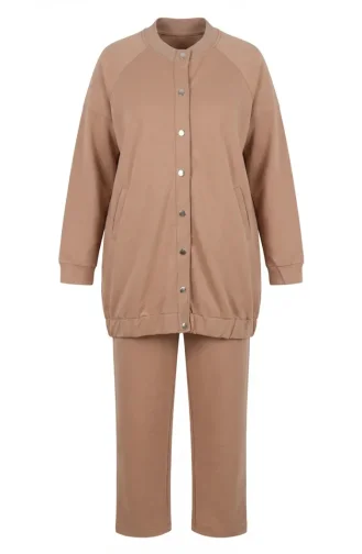 طقم مكون من قطعتين بأزرار كبس، مقاس كبير، 12009-01 بيج 12009-01