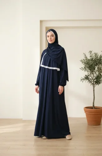 Pratik Dantelli Namaz Elbisesi 1001-02 Lacivert