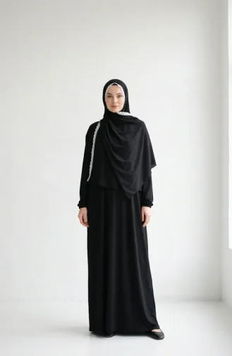 Pratik Dantelli Namaz Elbisesi 1001-03 Siyah