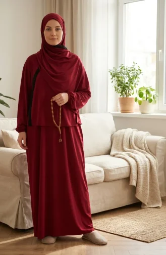 Pratik Dantelli Namaz Elbisesi 1001-04 Bordo