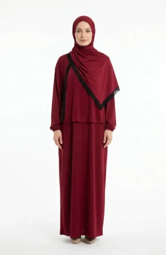 Pratik Dantelli Namaz Elbisesi 1001-04 Bordo