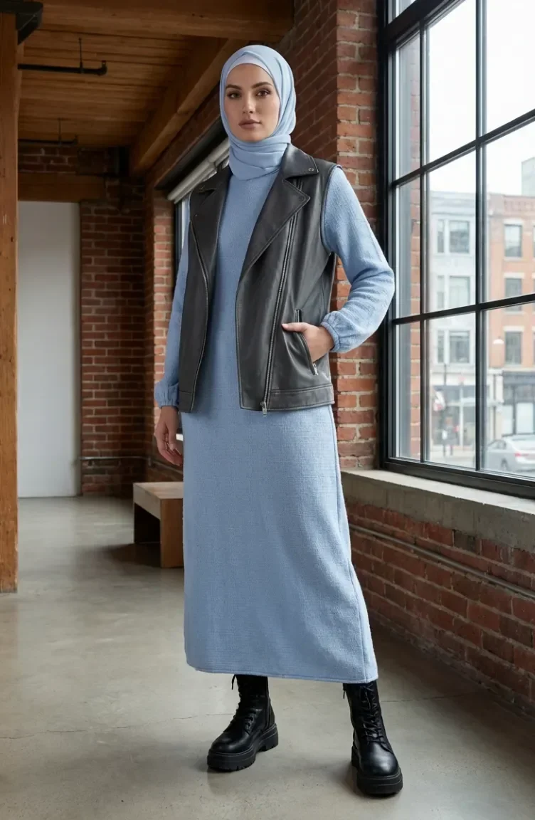 Robe D`hiver En Maille Texturée 2511-01 Bleue 2511-01