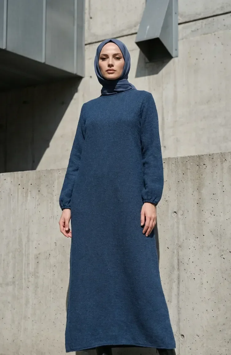 Robe D`hiver En Maille Texturée 2511-05 Indigo 2511-05