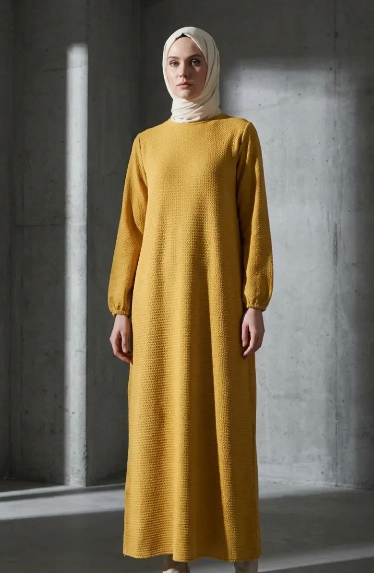 Robe D`hiver En Maille Texturée Moutarde 2511-06 2511-06