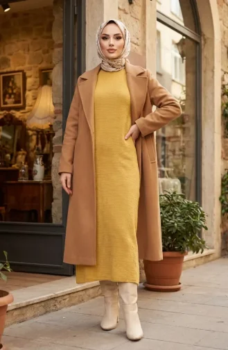 Robe D`hiver En Maille Texturée Moutarde 2511-06 2511-06