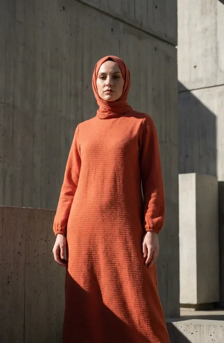 Robe D`hiver En Maille Texturée Orange 2511-07 2511-07