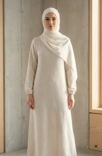 Robe D`hiver En Maille Texturée Crème 2511-08 2511-08