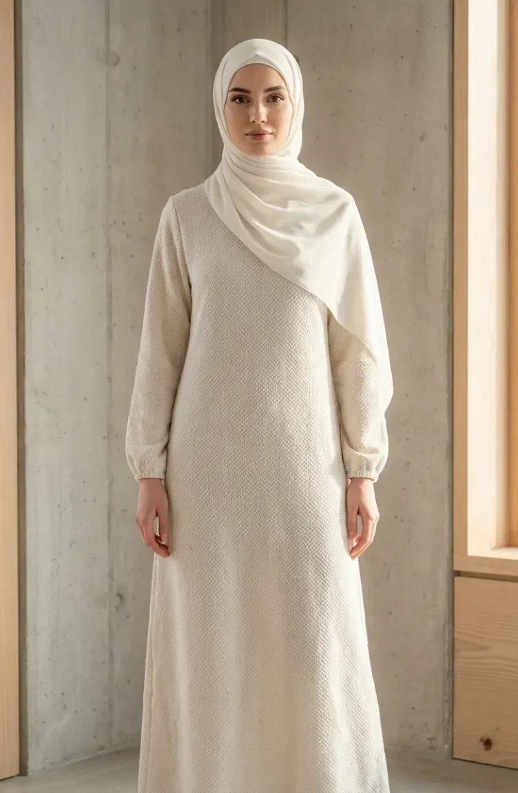 Robe D`hiver En Maille Texturée Crème 2511-08 2511-08