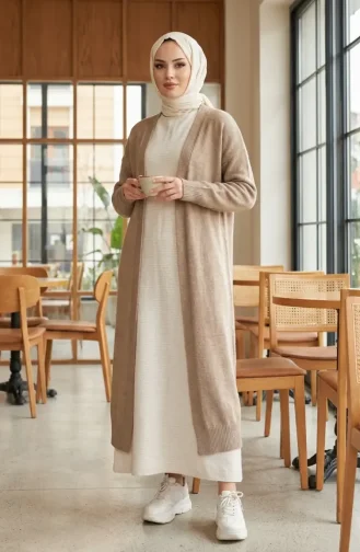 Robe D`hiver En Maille Texturée Crème 2511-08 2511-08