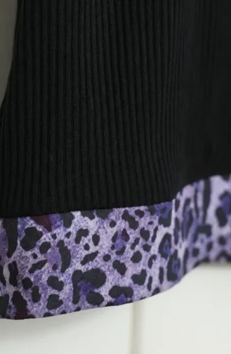 Leopar Desenli Pileli ikili Takım 2241-01 Siyah Lila