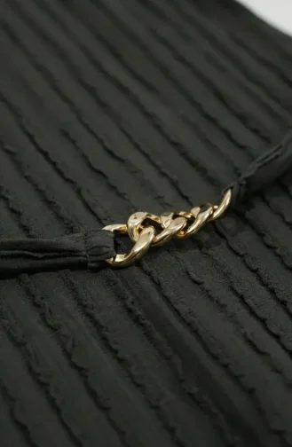 Bürümcük Kumaş Kuşaklı Elbise 2239-03 Haki