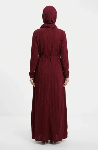 Bürümcük Kumaş Kuşaklı Elbise 2239-04 Bordo