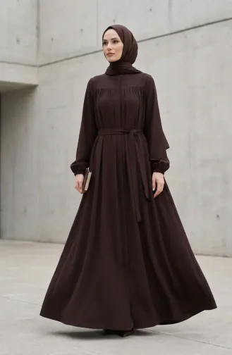 Abaya à Manches élastiquées Modèle 5084-04 Marron 5084-04