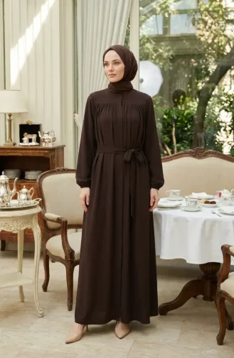 Abaya à Manches élastiquées Modèle 5084-04 Marron 5084-04