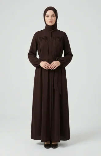 Abaya à Manches élastiquées Modèle 5084-04 Marron 5084-04