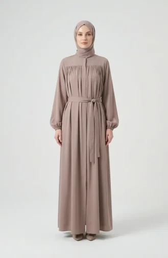 Robe-Drawn Abaya Mit Elastischen Ärmeln 5084-05 Nerz 5084-05