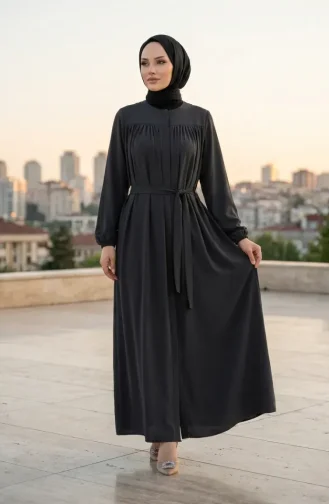 Robadan Büzgülü Kolu Lastikli Ferace 5084-06 Füme