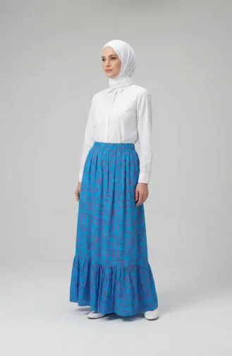 Jupe à Volants En Viscose Taille élastique Bleu 2012U-01 2012U-01