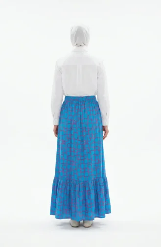 Jupe à Volants En Viscose Taille élastique Bleu 2012U-01 2012U-01